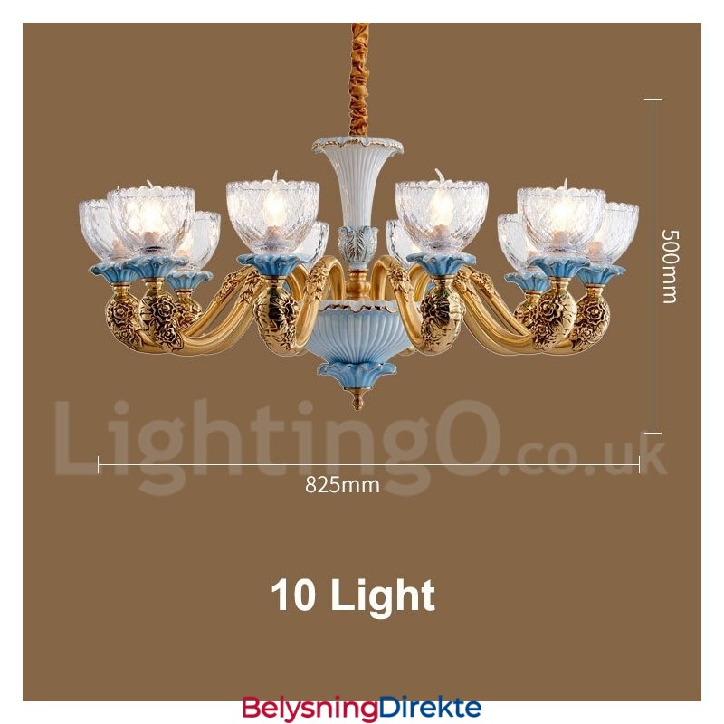 Retro Vintage Messing Keramikk Anhengslys Lysekrone Med Glassskjermer