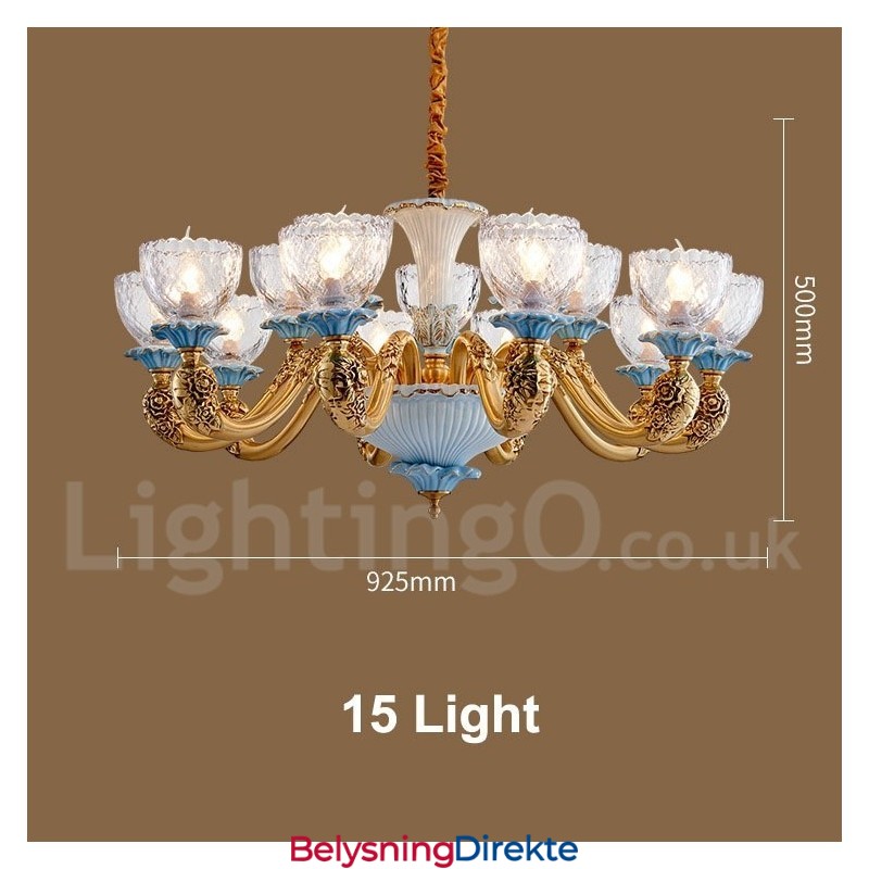 Retro Vintage Messing Keramikk Anhengslys Lysekrone Med Glassskjermer