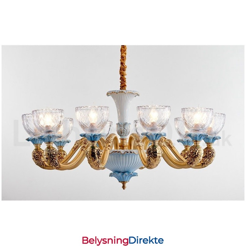 Retro Vintage Messing Keramikk Anhengslys Lysekrone Med Glassskjermer