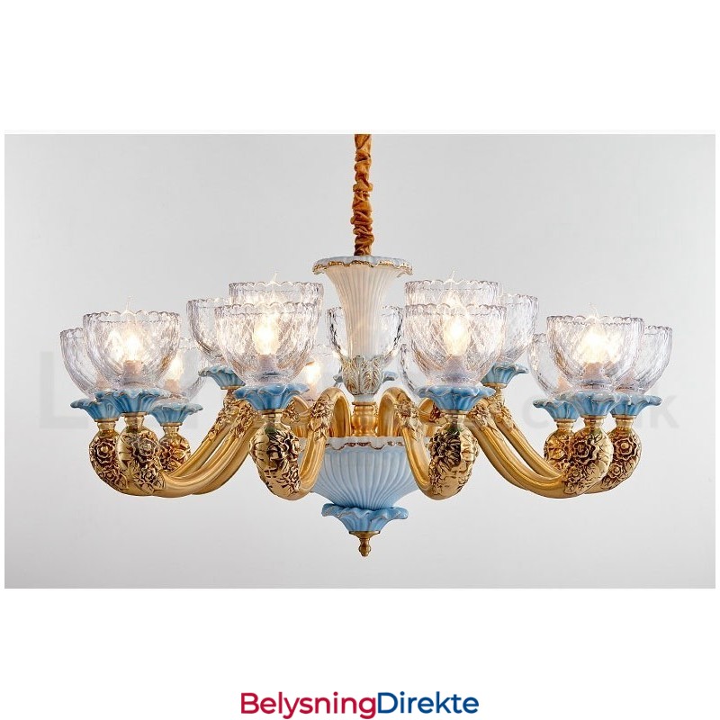 Retro Vintage Messing Keramikk Anhengslys Lysekrone Med Glassskjermer