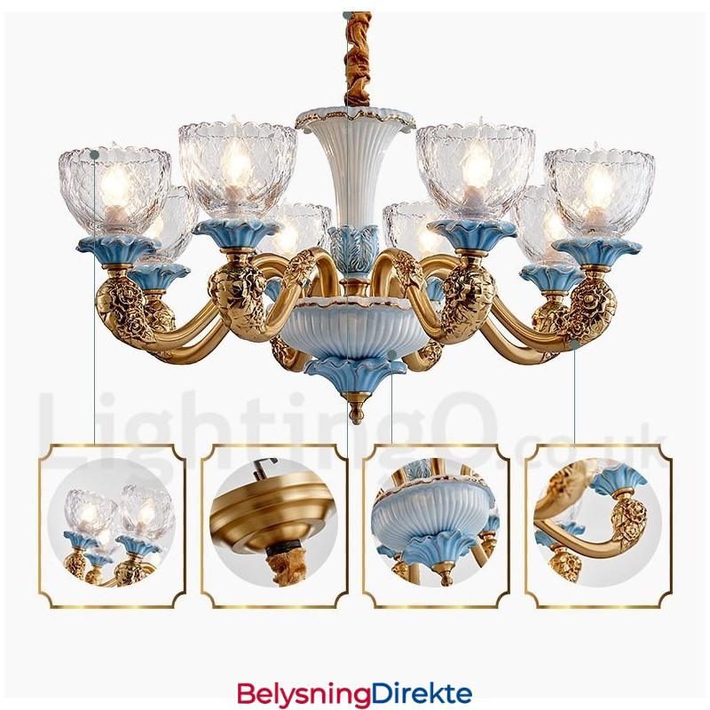 Retro Vintage Messing Keramikk Anhengslys Lysekrone Med Glassskjermer