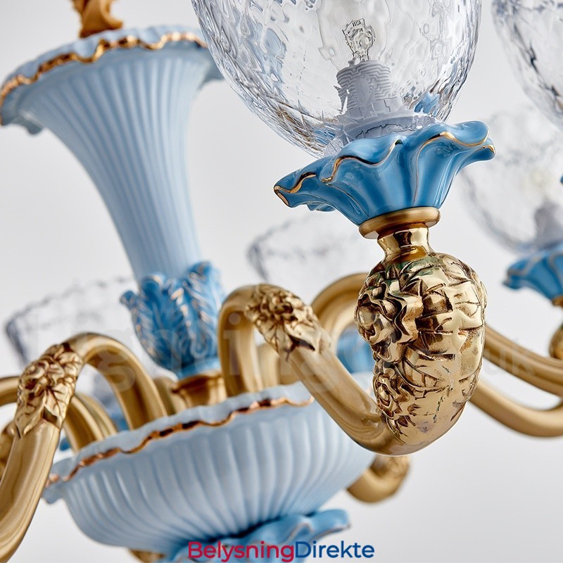 Retro Vintage Messing Keramikk Anhengslys Lysekrone Med Glassskjermer