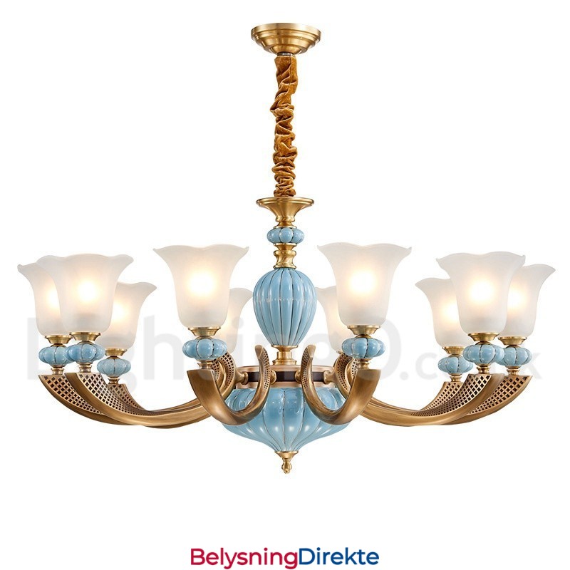 Retro Vintage Messing Keramikk Anhengslys Lysekrone Med Glassskjermer