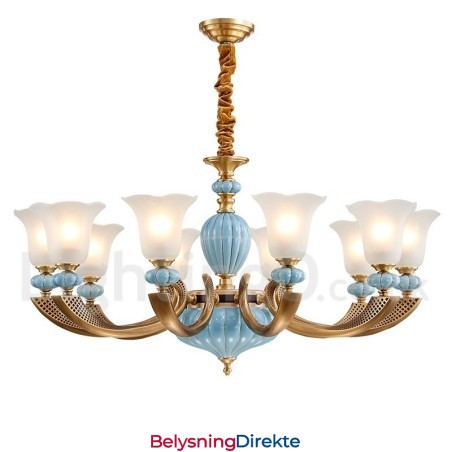 Retro Vintage Messing Keramikk Anhengslys Lysekrone Med Glassskjermer