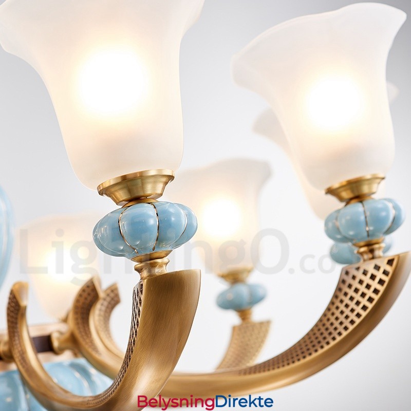 Retro Vintage Messing Keramikk Anhengslys Lysekrone Med Glassskjermer