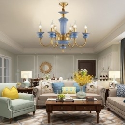 Retro Vintage Messing Keramikk Anheng Lysekrone