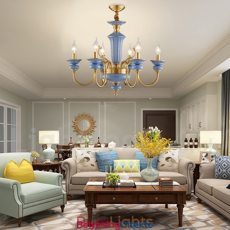 Retro Vintage Messing Keramikk Anheng Lysekrone