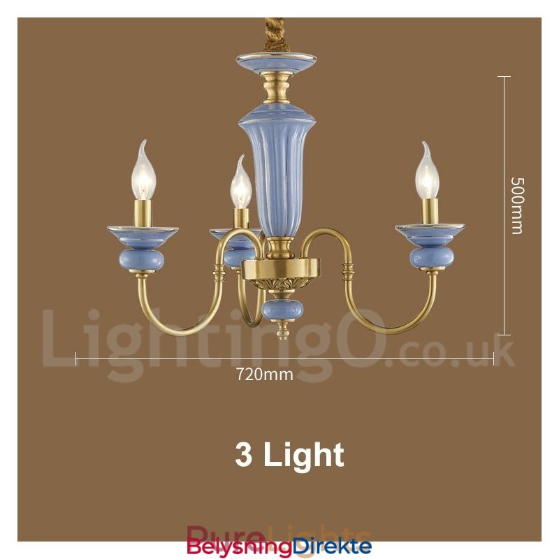 Retro Vintage Messing Keramikk Anheng Lysekrone