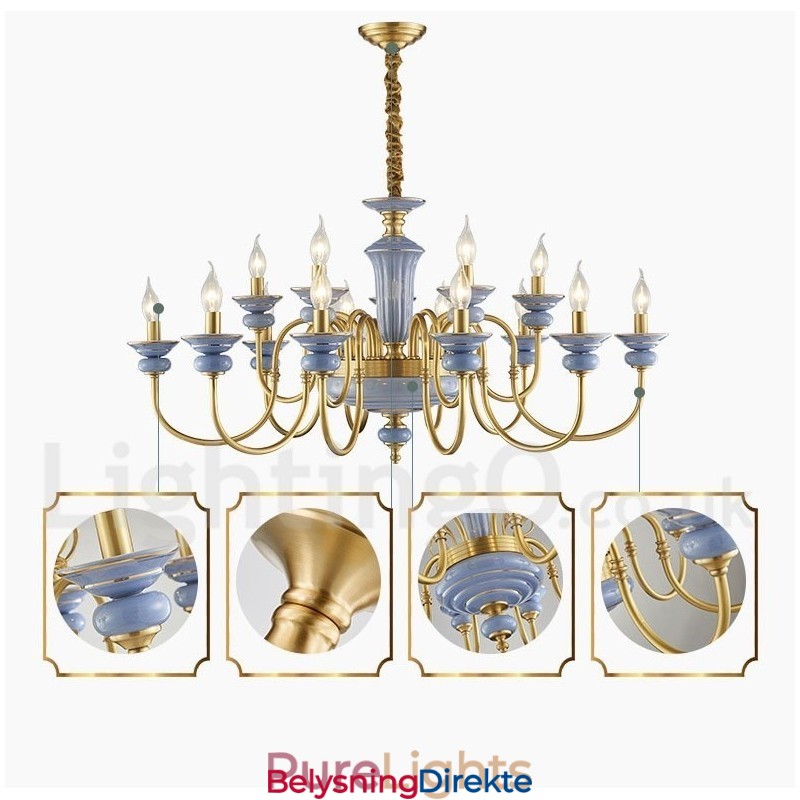 Retro Vintage Messing Keramikk Anheng Lysekrone