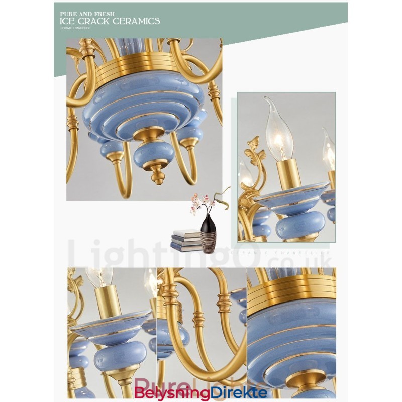 Retro Vintage Messing Keramikk Anheng Lysekrone