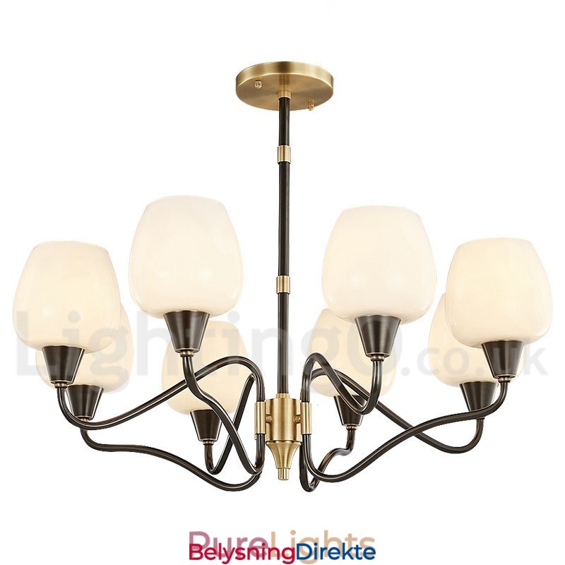 Retro Vintage Messing Anhengslysekrone Med Glassskjermer