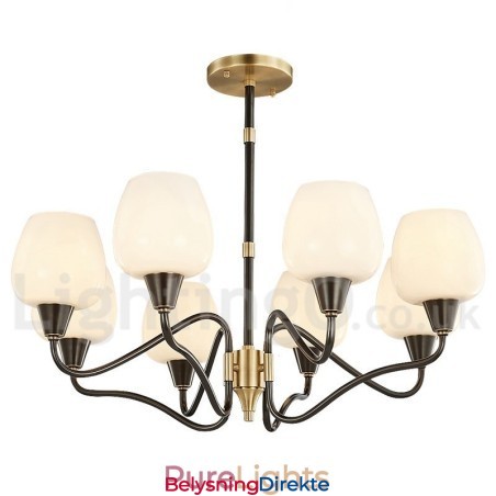 Retro Vintage Messing Anhengslysekrone Med Glassskjermer