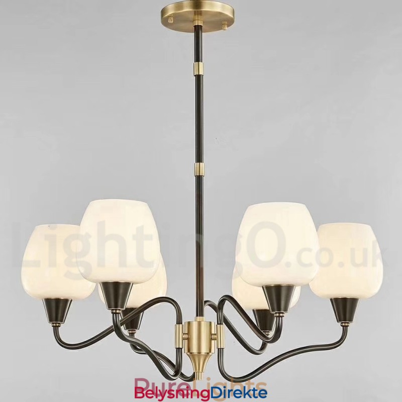 Retro Vintage Messing Anhengslysekrone Med Glassskjermer