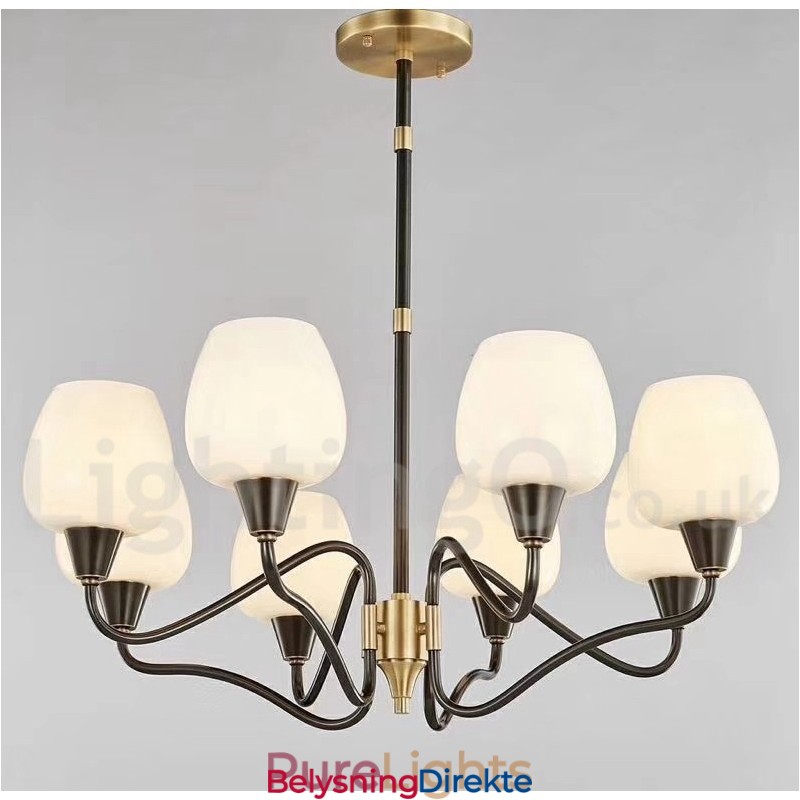 Retro Vintage Messing Anhengslysekrone Med Glassskjermer