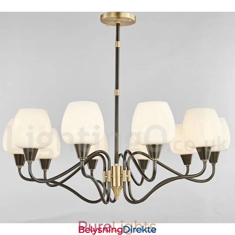 Retro Vintage Messing Anhengslysekrone Med Glassskjermer