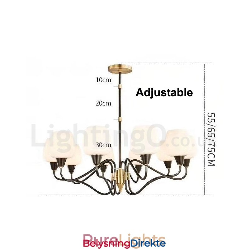 Retro Vintage Messing Anhengslysekrone Med Glassskjermer