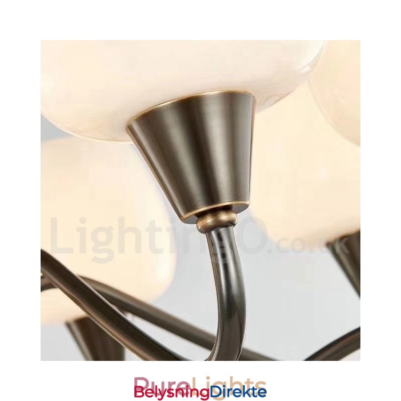 Retro Vintage Messing Anhengslysekrone Med Glassskjermer