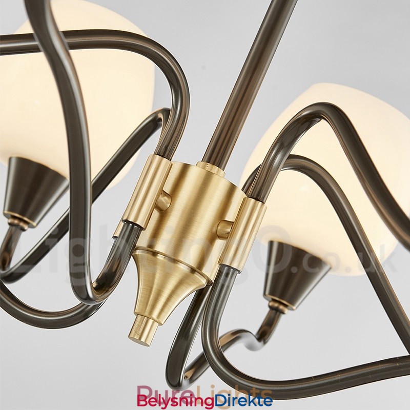 Retro Vintage Messing Anhengslysekrone Med Glassskjermer