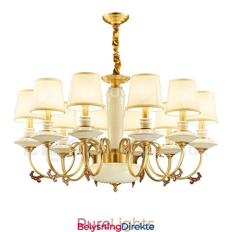 Retro Vintage Messing Keramikk Anhengslys Lysekrone Med Stoffskjermer