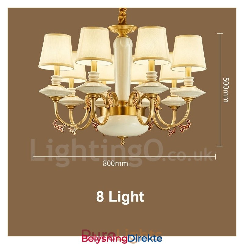 Retro Vintage Messing Keramikk Anhengslys Lysekrone Med Stoffskjermer