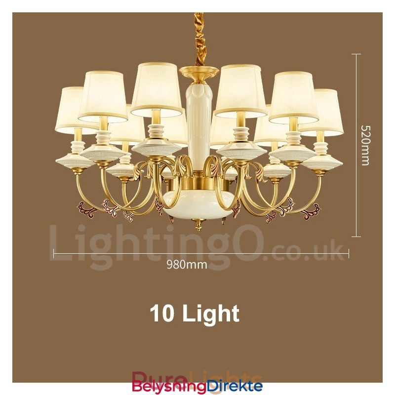 Retro Vintage Messing Keramikk Anhengslys Lysekrone Med Stoffskjermer