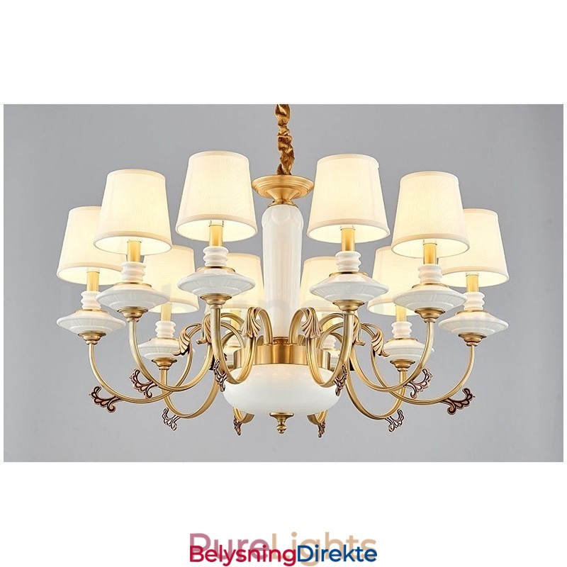 Retro Vintage Messing Keramikk Anhengslys Lysekrone Med Stoffskjermer