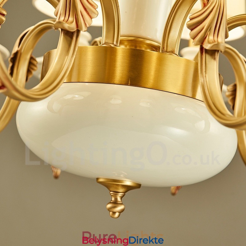 Retro Vintage Messing Keramikk Anhengslys Lysekrone Med Stoffskjermer