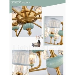 Luksuriøs Rustikk Retro Vintage Messing Keramikk Anhengslysekrone Med Stoff Og Krystallskjermer