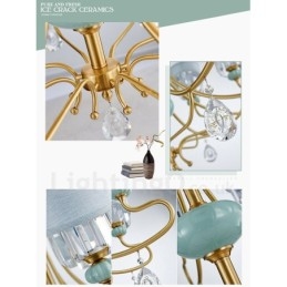 Luksuriøs Rustikk Retro Vintage Messing Keramikk Anhengslysekrone Med Stoff Og Krystallskjermer