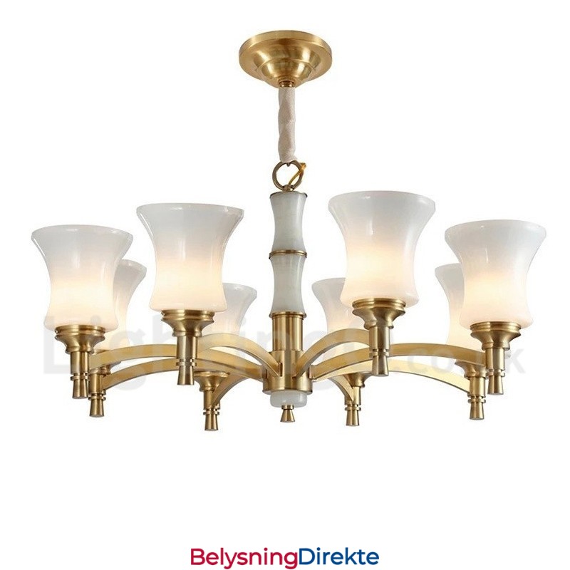 Luksuriøs Rustikk Retro Vintage Messing Stein Anhengslysekrone Med Glassskjermer I Ren Messing