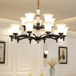 Luksuriøs Rustikk Retro Vintage Messing Stein Anhengslysekrone Med Glassskjermer I Ren Messing