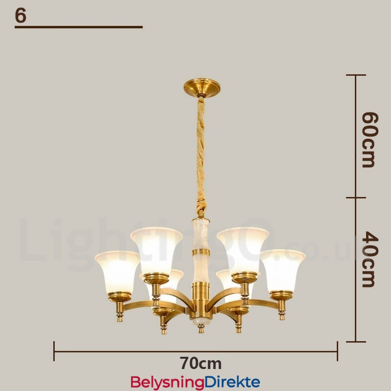 Luksuriøs Rustikk Retro Vintage Messing Stein Anhengslysekrone Med Glassskjermer I Ren Messing