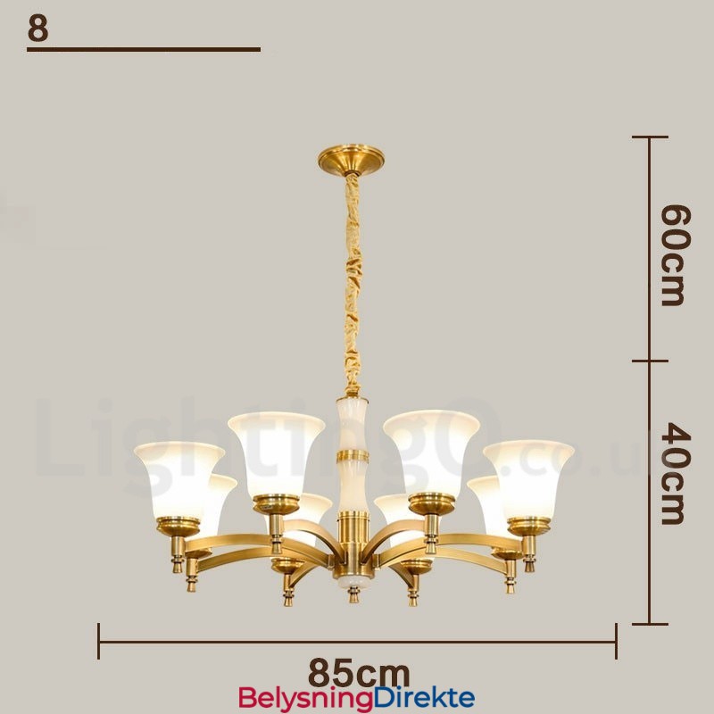 Luksuriøs Rustikk Retro Vintage Messing Stein Anhengslysekrone Med Glassskjermer I Ren Messing