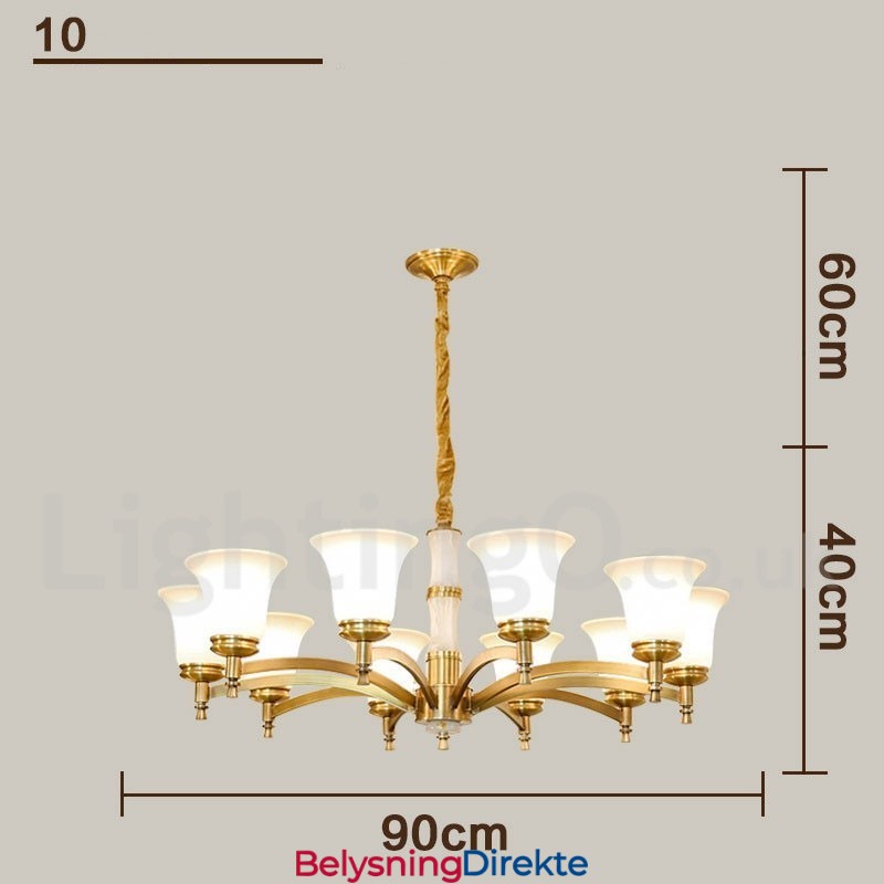Luksuriøs Rustikk Retro Vintage Messing Stein Anhengslysekrone Med Glassskjermer I Ren Messing