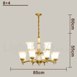 Luksuriøs Rustikk Retro Vintage Messing Stein Anhengslysekrone Med Glassskjermer I Ren Messing