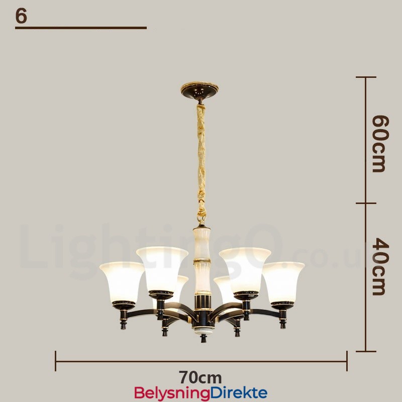 Luksuriøs Rustikk Retro Vintage Messing Stein Anhengslysekrone Med Glassskjermer I Ren Messing