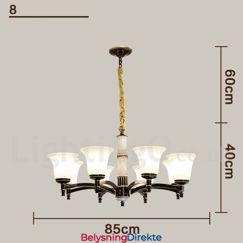 Luksuriøs Rustikk Retro Vintage Messing Stein Anhengslysekrone Med Glassskjermer I Ren Messing