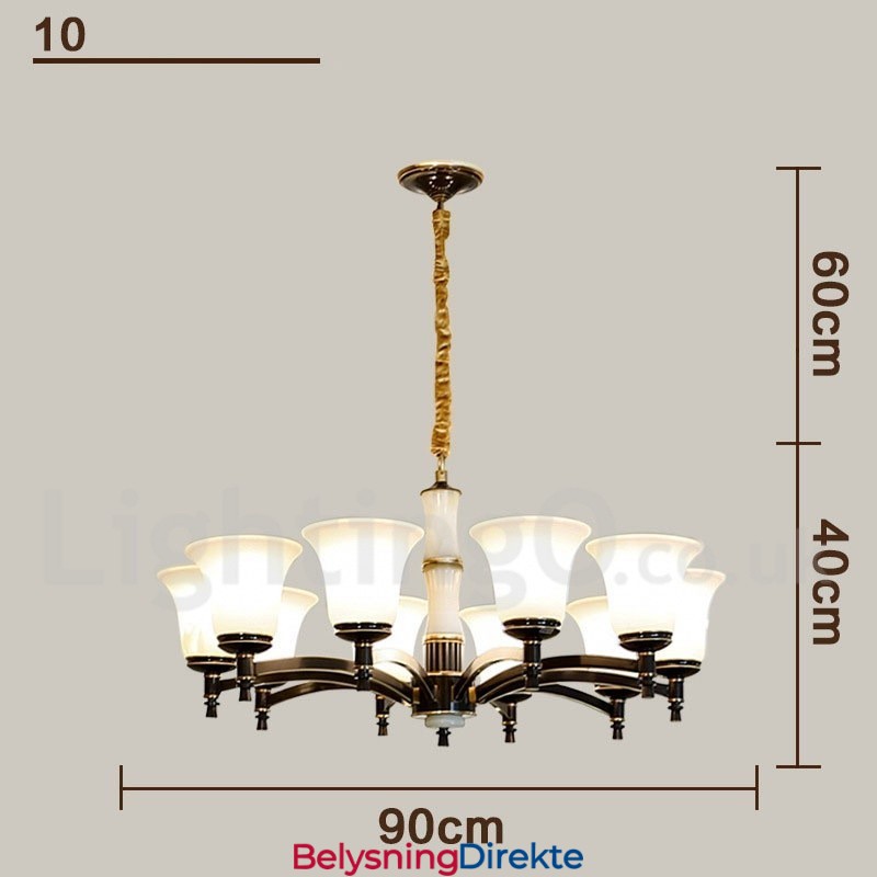 Luksuriøs Rustikk Retro Vintage Messing Stein Anhengslysekrone Med Glassskjermer I Ren Messing