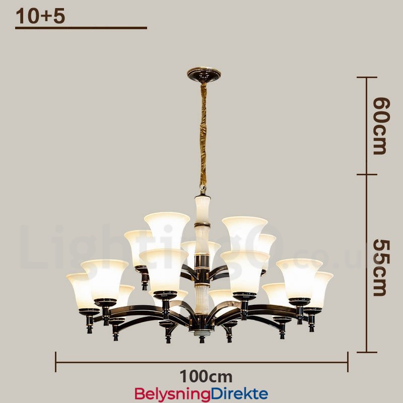 Luksuriøs Rustikk Retro Vintage Messing Stein Anhengslysekrone Med Glassskjermer I Ren Messing