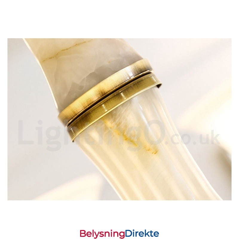 Luksuriøs Rustikk Retro Vintage Messing Stein Anhengslysekrone Med Glassskjermer I Ren Messing