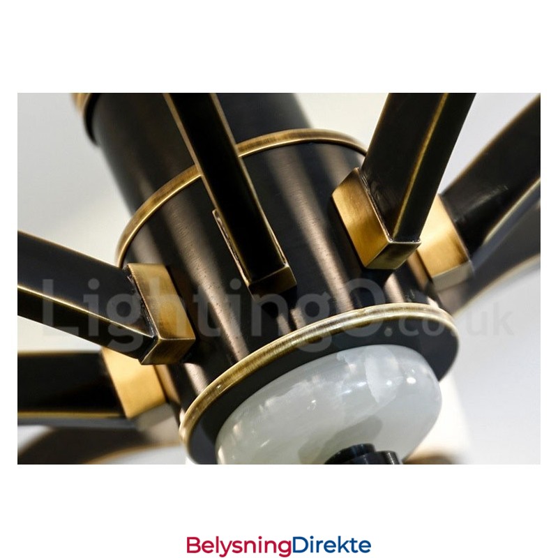 Luksuriøs Rustikk Retro Vintage Messing Stein Anhengslysekrone Med Glassskjermer I Ren Messing