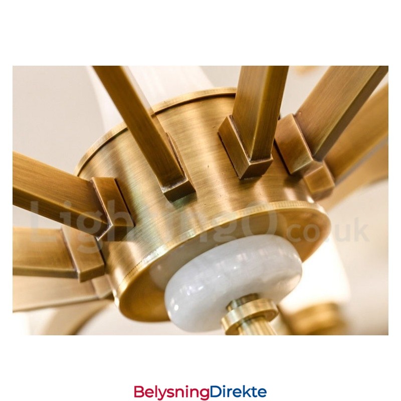 Luksuriøs Rustikk Retro Vintage Messing Stein Anhengslysekrone Med Glassskjermer I Ren Messing