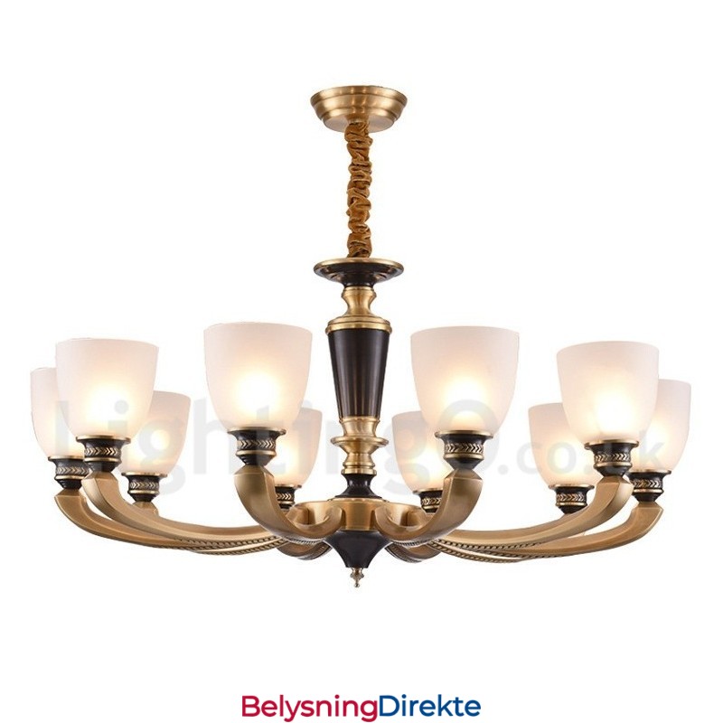 Luksuriøs Rustikk Retro Vintage Messing Anhengslysekrone Med Glassskjermer