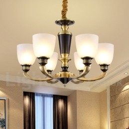 Luksuriøs Rustikk Retro Vintage Messing Anhengslysekrone Med Glassskjermer