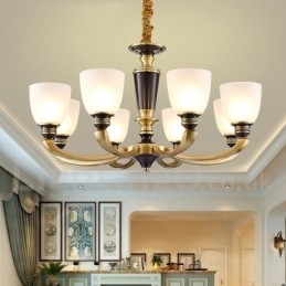 Luksuriøs Rustikk Retro Vintage Messing Anhengslysekrone Med Glassskjermer