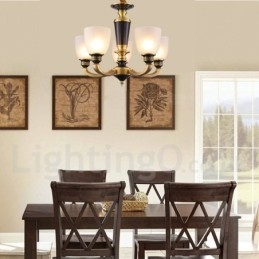 Luksuriøs Rustikk Retro Vintage Messing Anhengslysekrone Med Glassskjermer