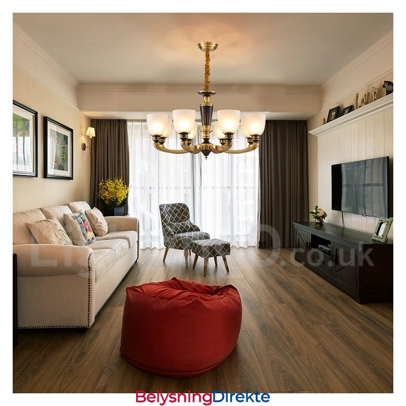 Luksuriøs Rustikk Retro Vintage Messing Anhengslysekrone Med Glassskjermer