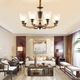 Luksuriøs Rustikk Retro Vintage Messing Anhengslysekrone Med Glassskjermer