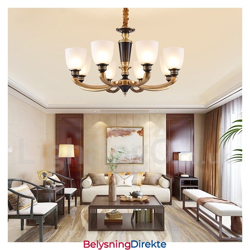 Luksuriøs Rustikk Retro Vintage Messing Anhengslysekrone Med Glassskjermer