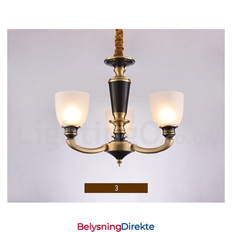 Luksuriøs Rustikk Retro Vintage Messing Anhengslysekrone Med Glassskjermer